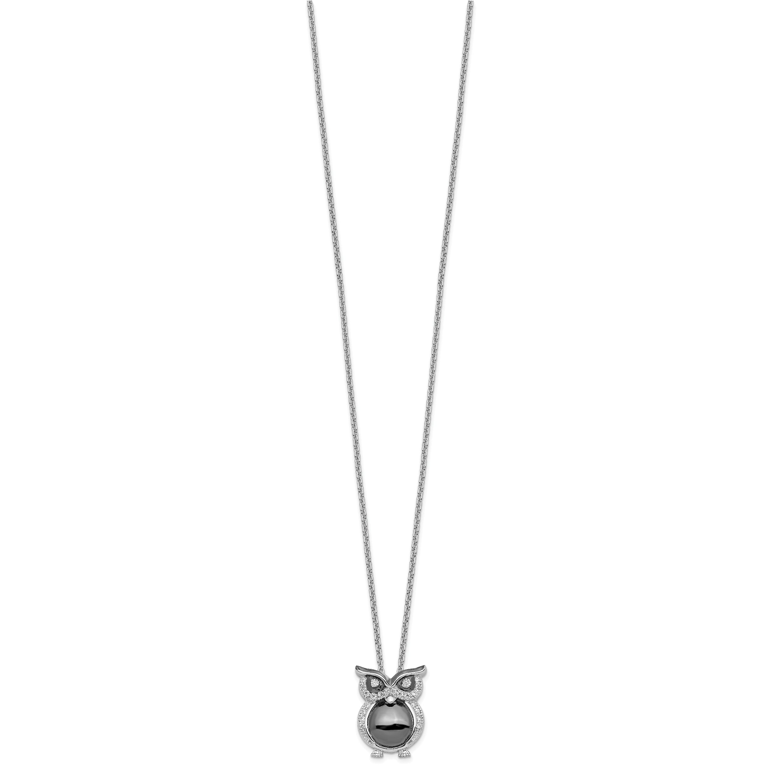 Brilliant Embers Sterling Silver Rhodium-plated 22 Stone 18 inch Micro PavÇ CZ Owl Necklace with 2 Inch Extender