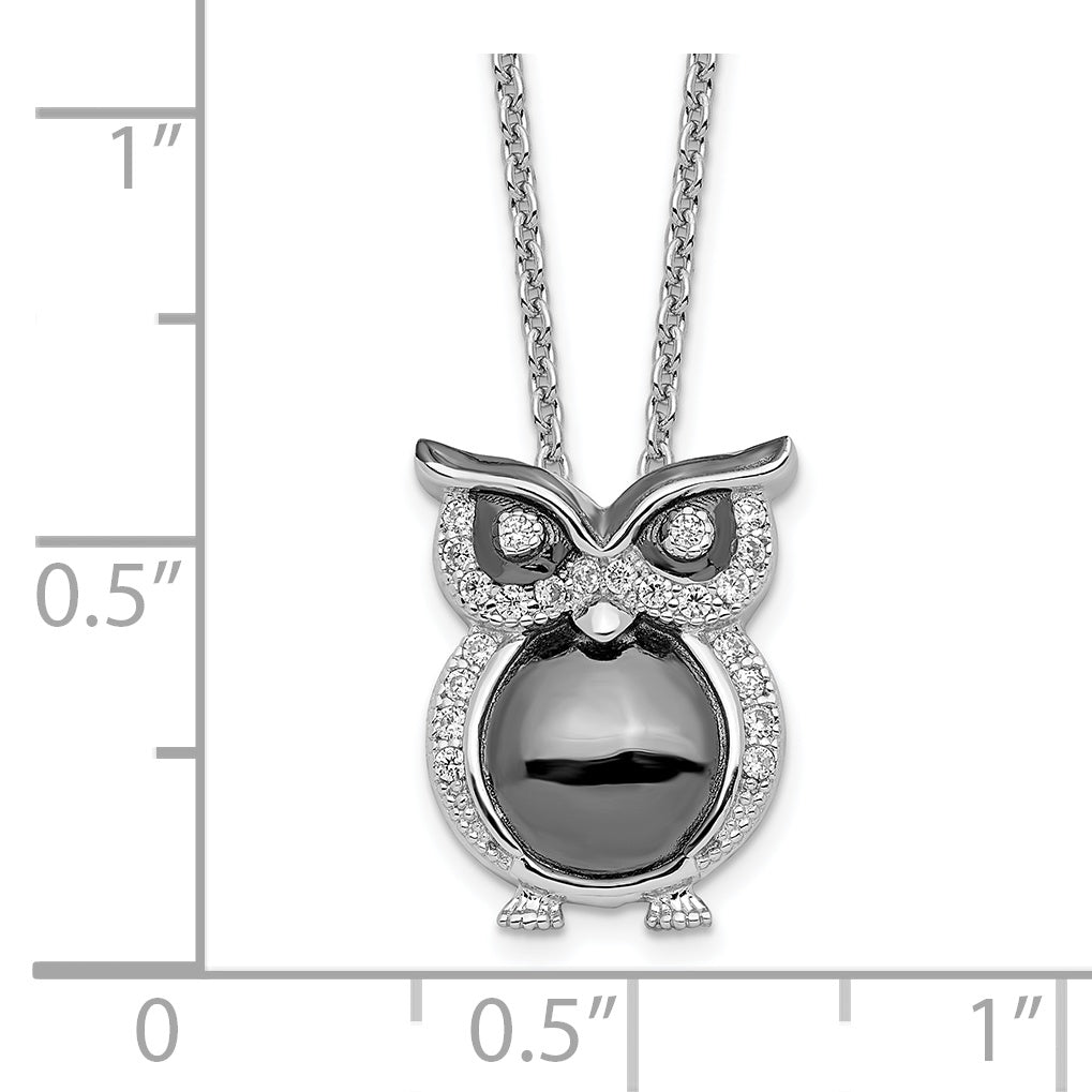 Brilliant Embers Sterling Silver Rhodium-plated 22 Stone 18 inch Micro PavÇ CZ Owl Necklace with 2 Inch Extender
