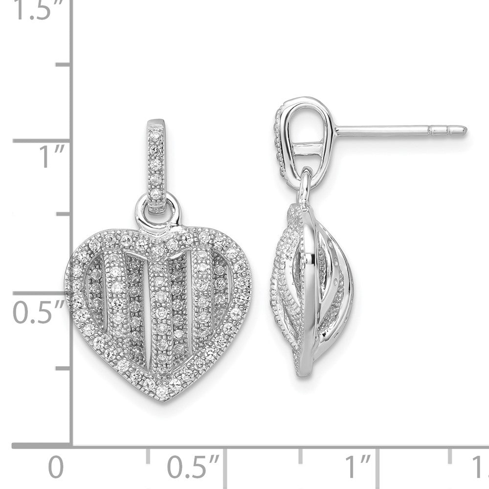 Sterling Silver & CZ Brilliant Embers Heart Dangle Post Earrings