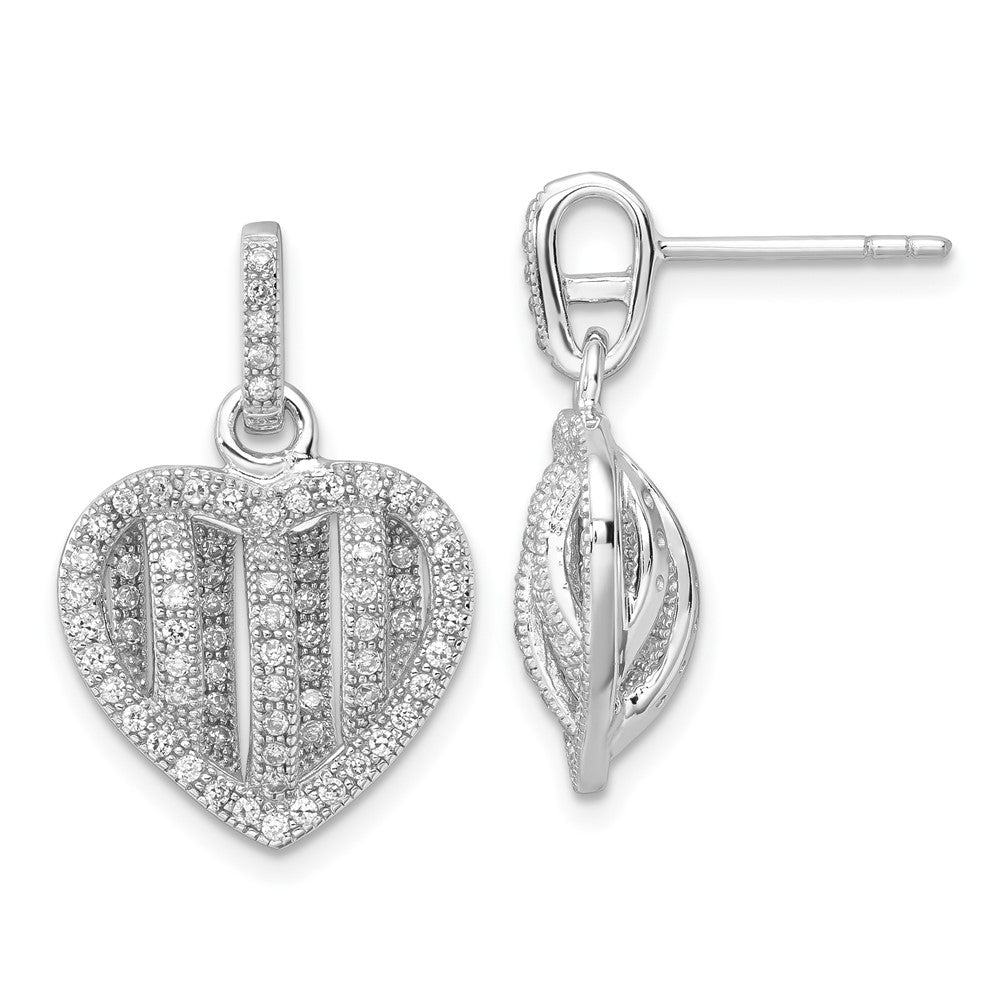 Sterling Silver & CZ Brilliant Embers Heart Dangle Post Earrings