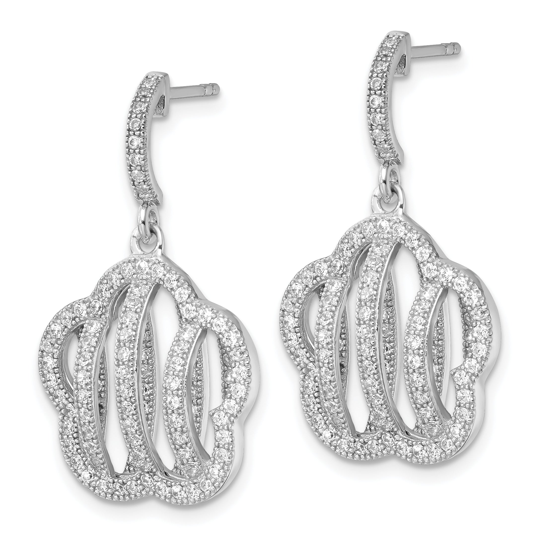 Sterling Silver & CZ Brilliant Embers Flower Dangle Post Earrings