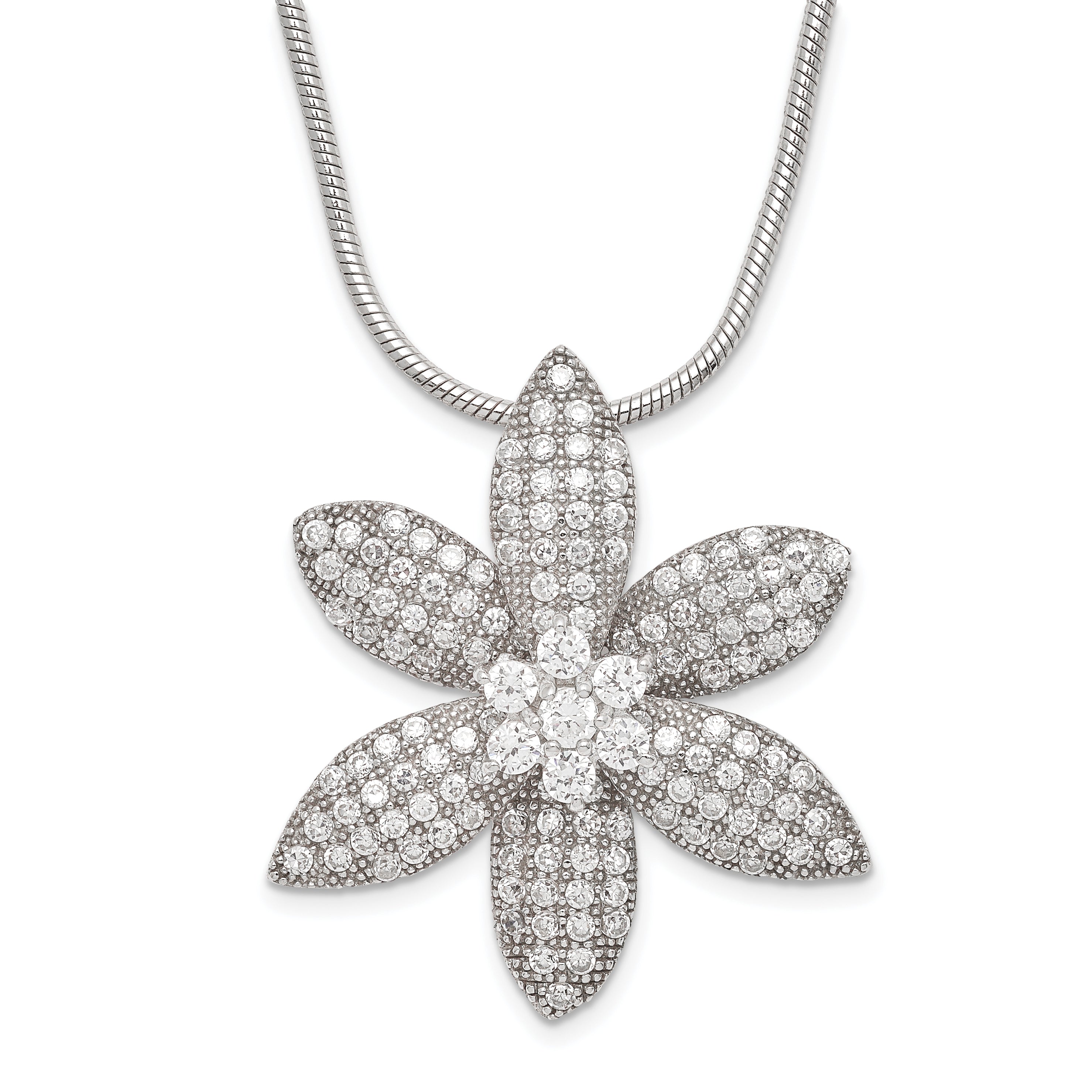 Sterling Silver & CZ Brilliant Embers Flower w/ 2in ext Necklace