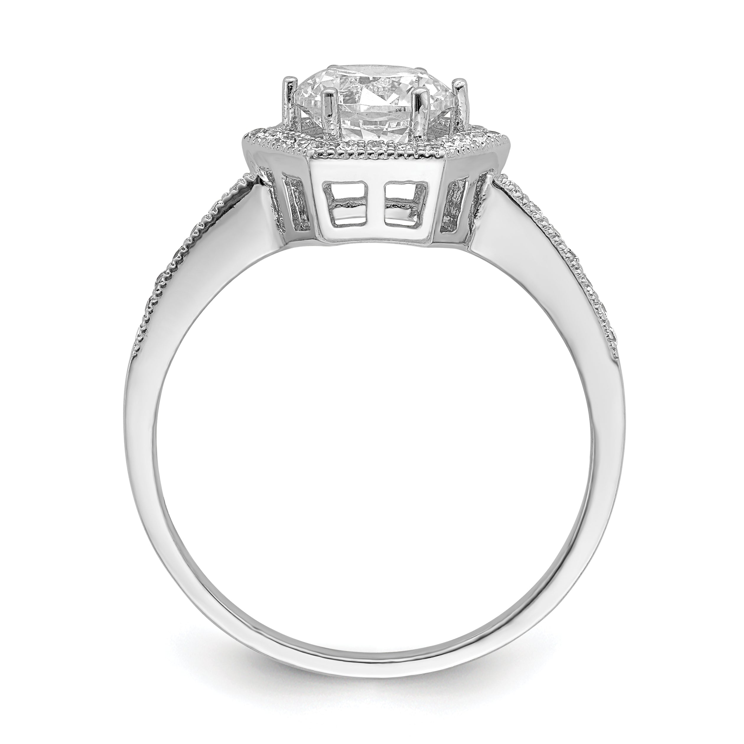 Brilliant Embers Sterling Silver Rhodium-plated 39 Stone Hexagon Halo Micro PavÇ CZ Ring