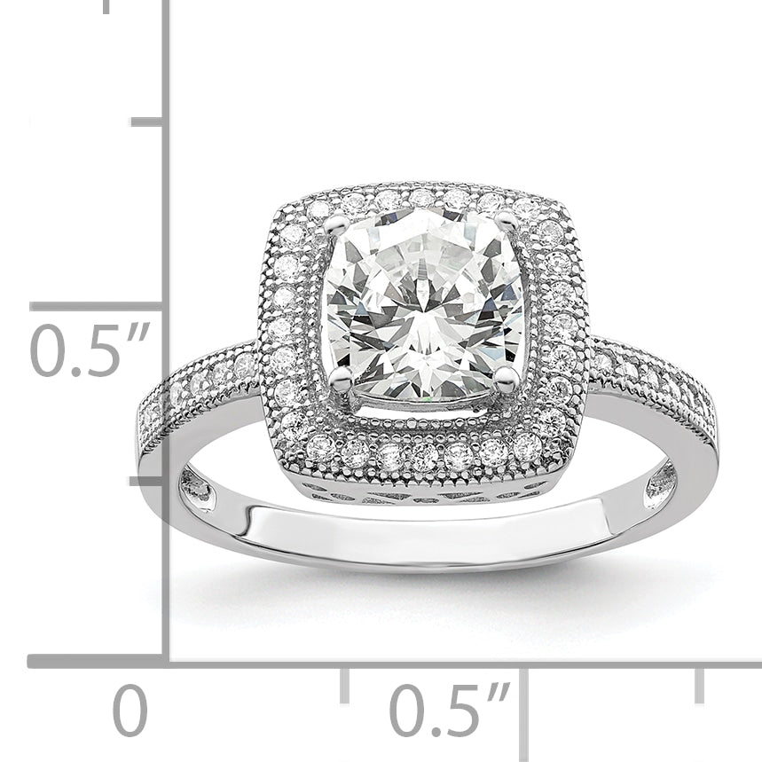 Brilliant Embers Sterling Silver Rhodium-plated 41 Stone Halo Micro PavÇ CZ Ring