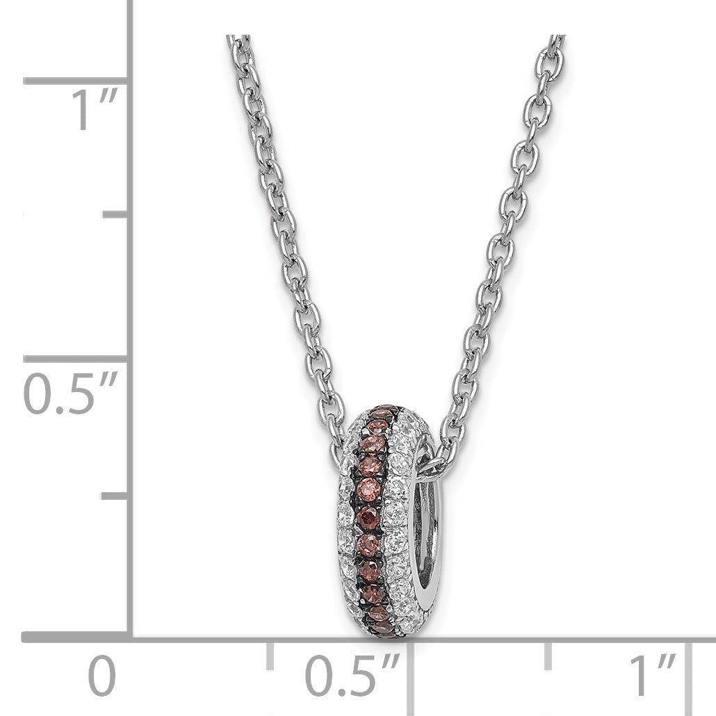 True Fire Sterling Silver Brown & Clear CZ w/ 2in ext Circle Necklace