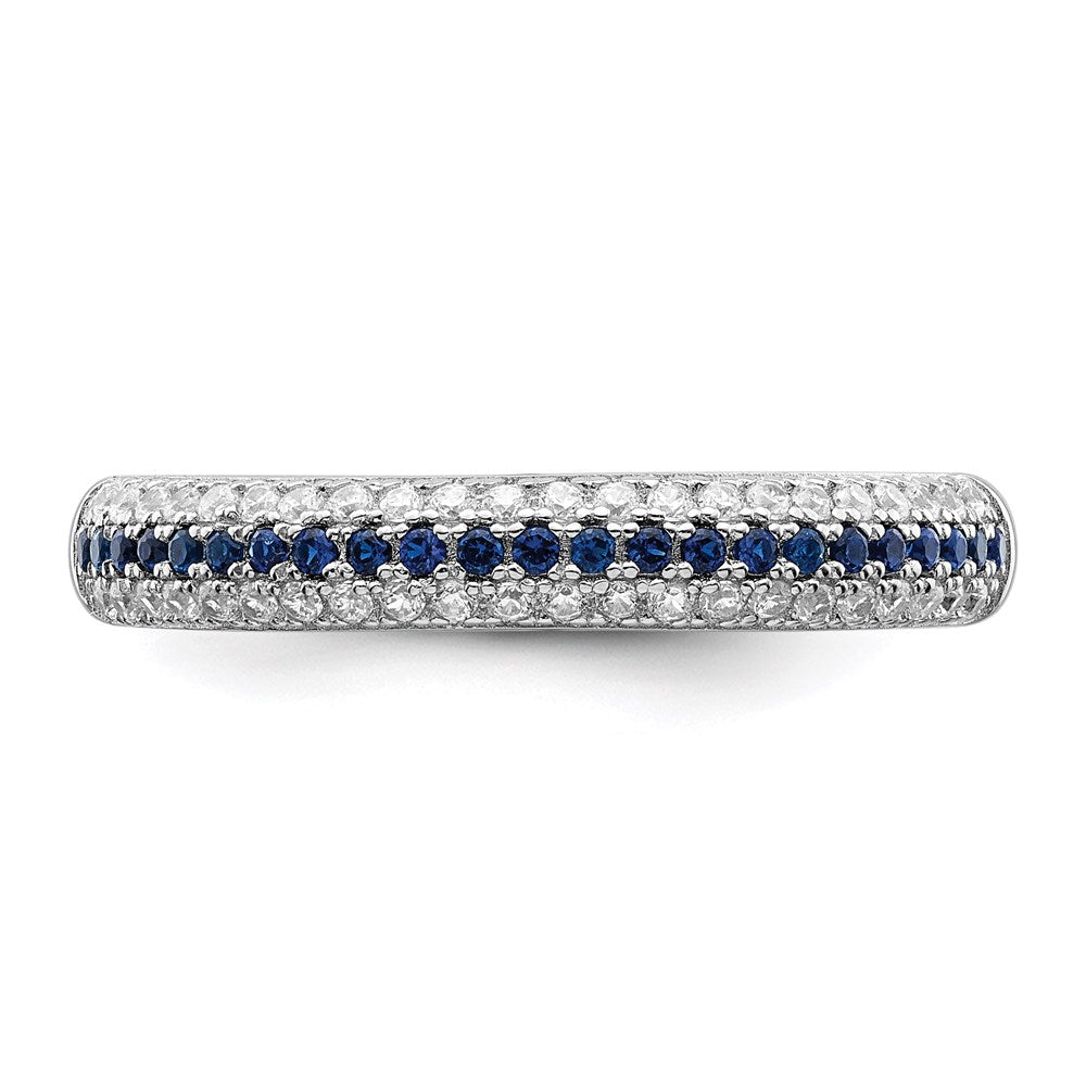 Brilliant Embers Sterling Silver Rhodium-plated 67 Stone Blue and White Micro Pav√á CZ Polished Ring