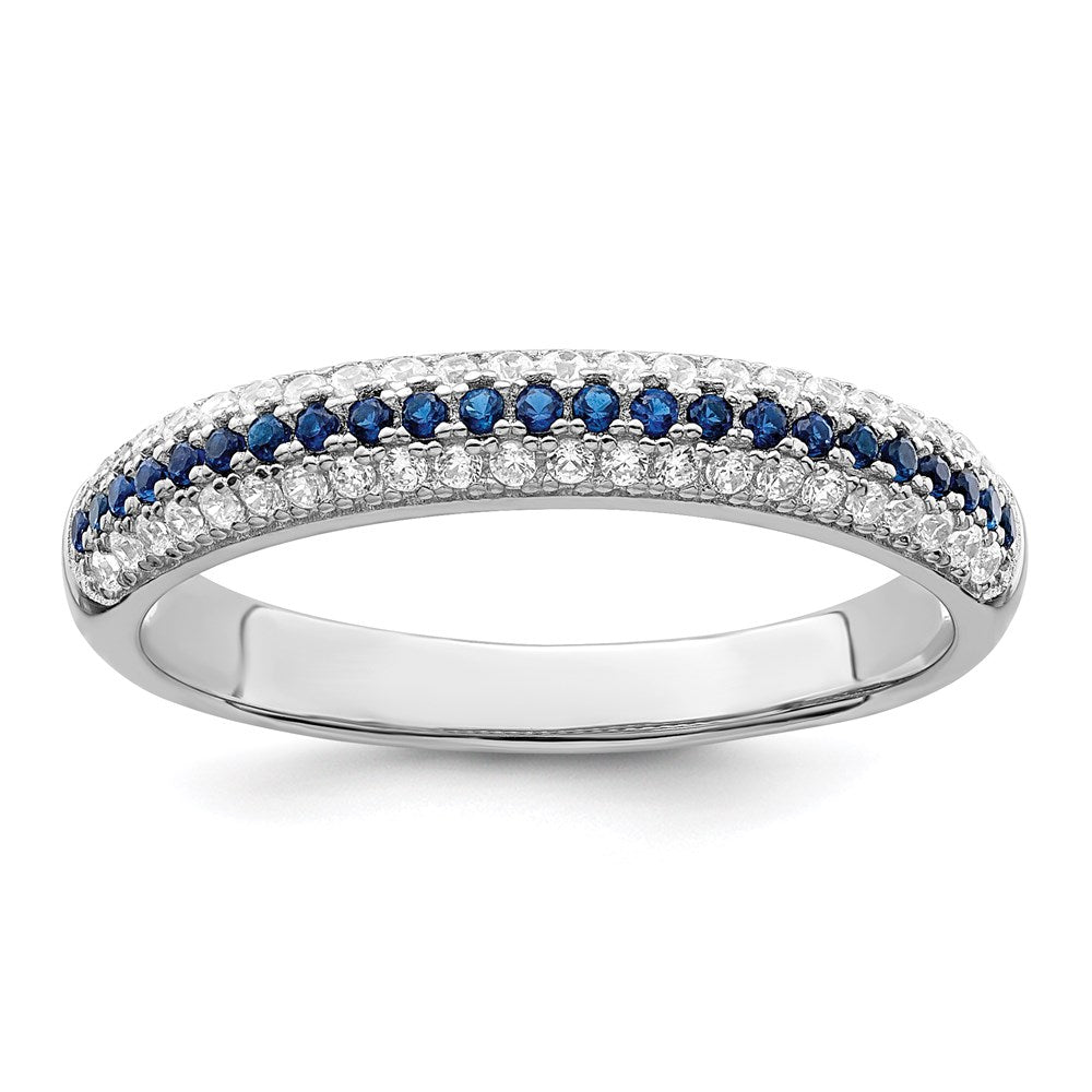 Brilliant Embers Sterling Silver Rhodium-plated 67 Stone Blue and White Micro Pav√á CZ Polished Ring