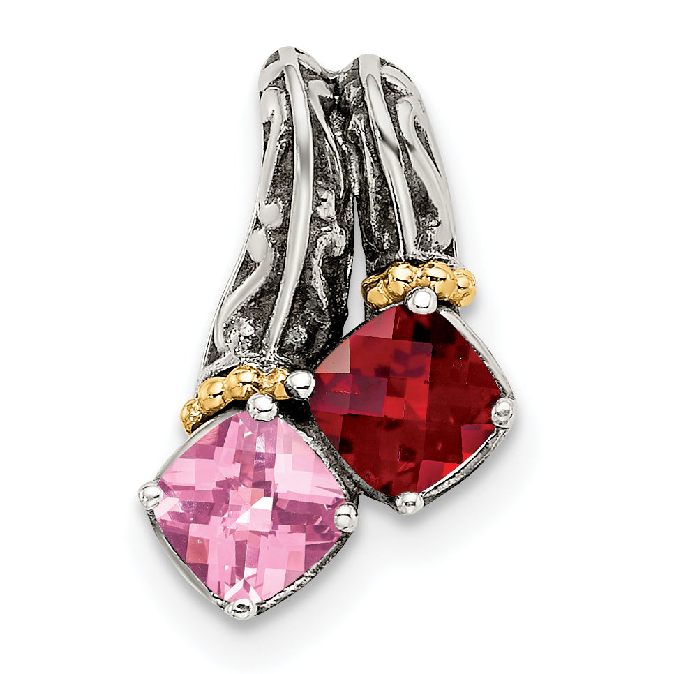 Sterling Silver Antiqued w/14k 2-stone Mother's Pendant Mounting