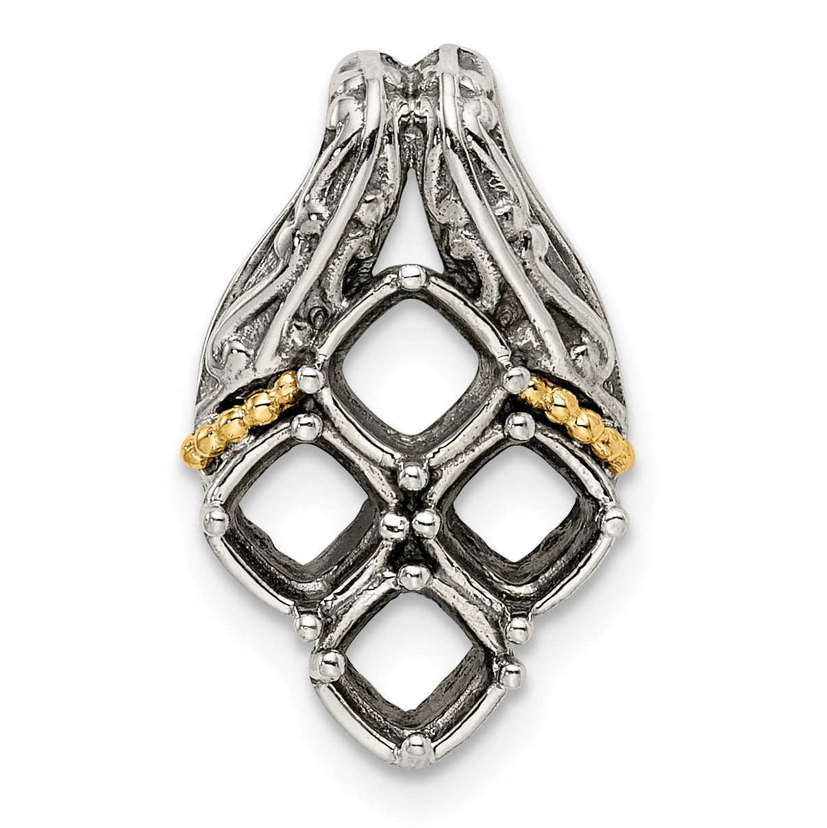Sterling Silver Antiqued w/14k 4-stone Mother's Pendant Mounting