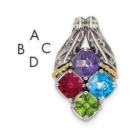 Sterling Silver Antiqued w/14k 4-stone Mother's Pendant Mounting