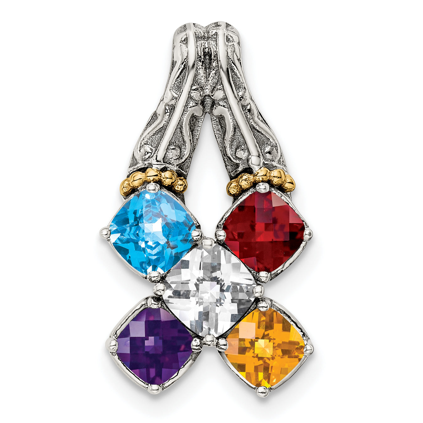 Sterling Silver Antiqued w/14k 5-stone Mother's Pendant Mounting