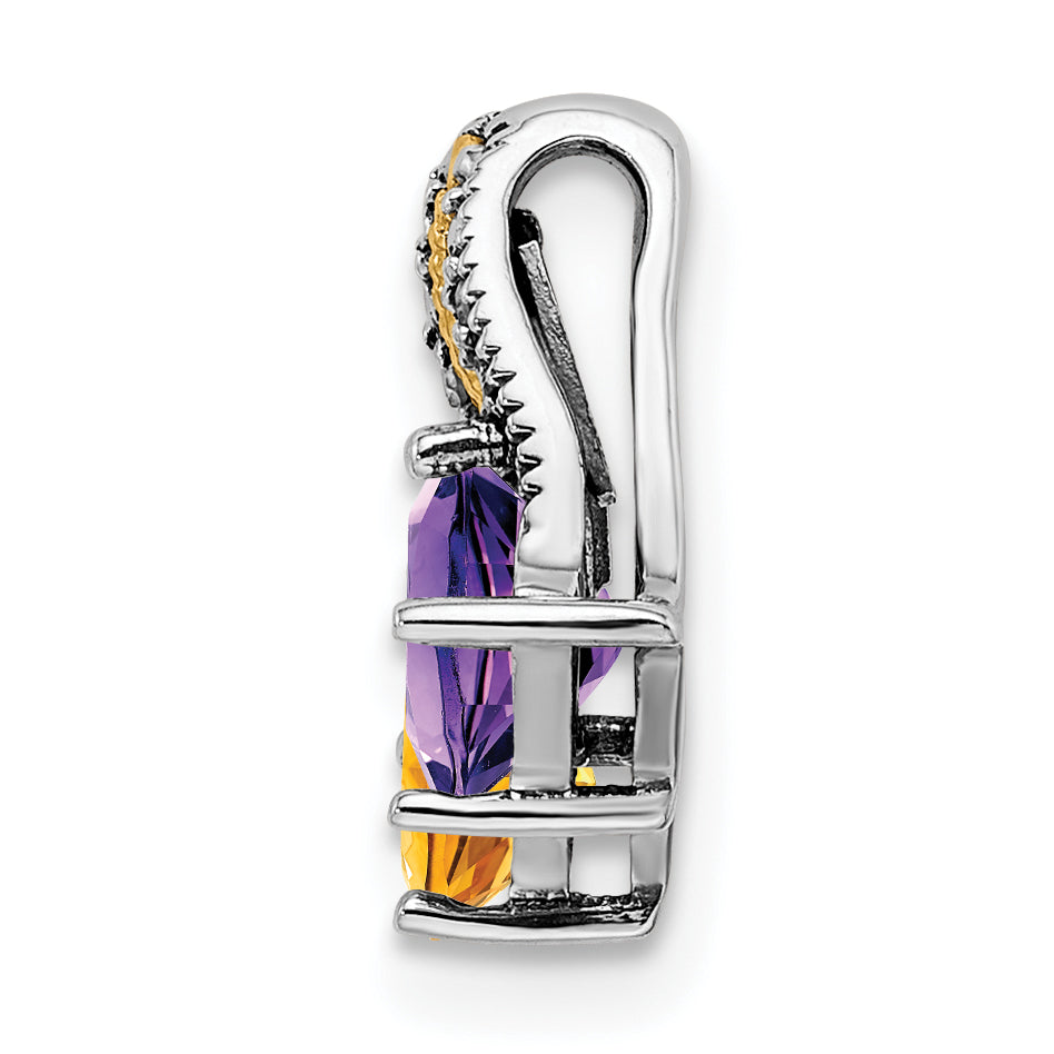 Sterling Silver Antiqued w/14k 2-stone w/Diamond Mothers Pendant Semi-Mount