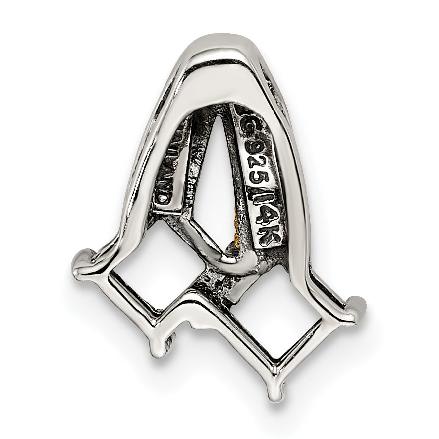 Sterling Silver Antiqued w/14k 2-stone w/Diamond Mothers Pendant Semi-Mount