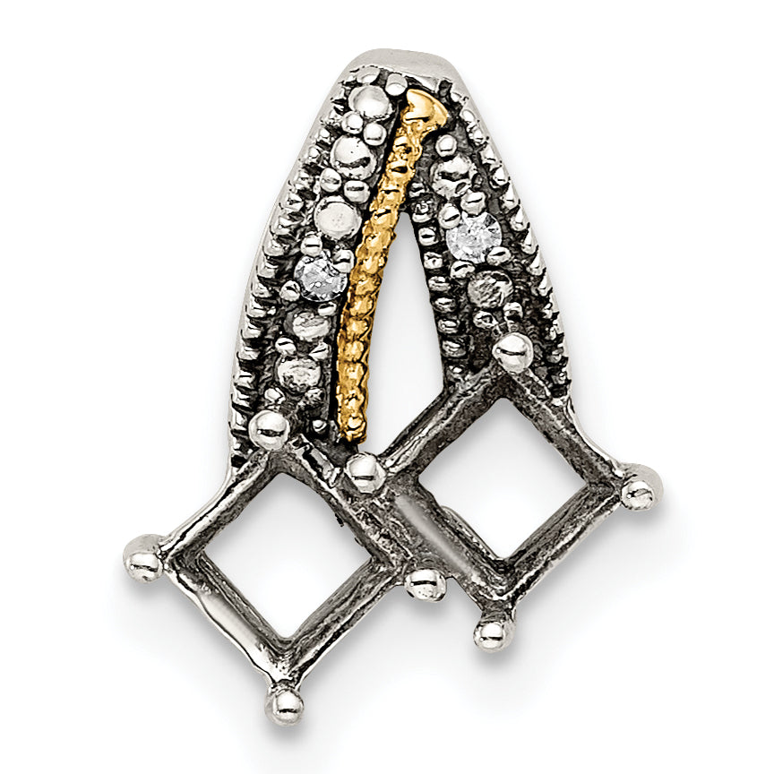 Sterling Silver Antiqued w/14k 2-stone w/Diamond Mothers Pendant Semi-Mount