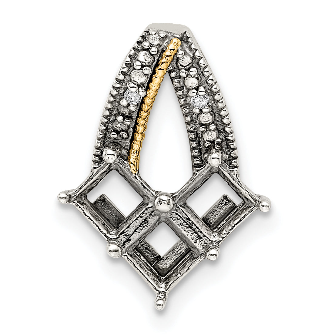 Sterling Silver Antiqued w/14k 3-stone w/Diamond Mothers Pendant Semi-Mount