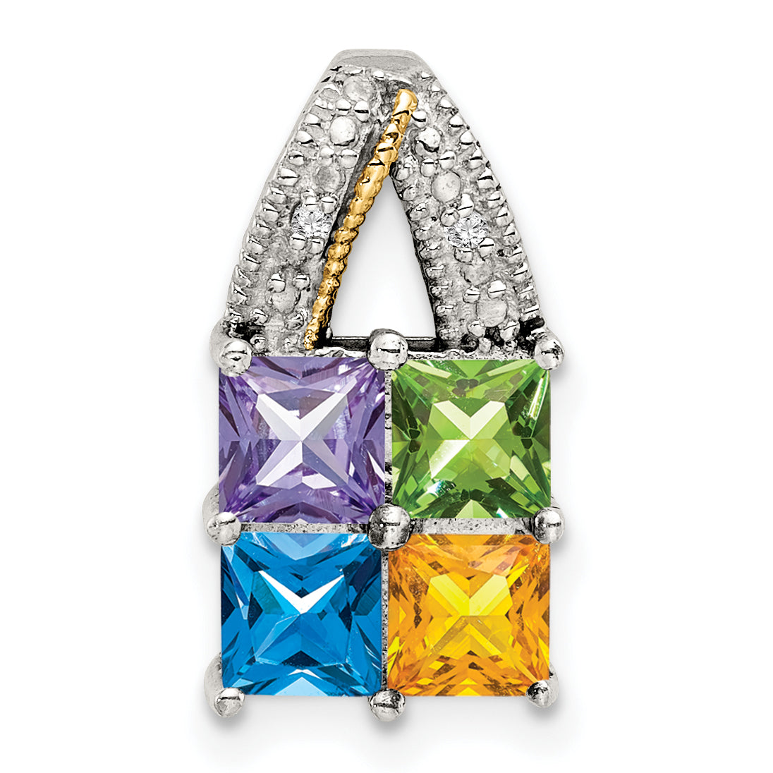 Sterling Silver Antiqued w/14k 4-stone w/Diamond Mothers Pendant Semi-Mount