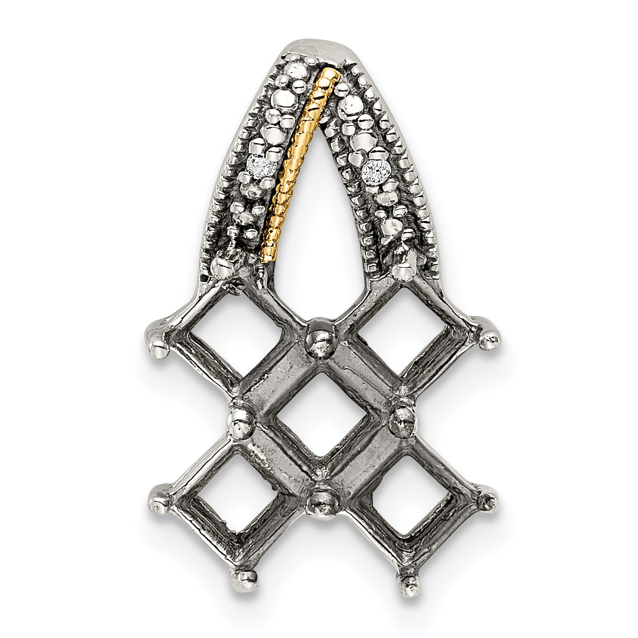 Sterling Silver Antiqued w/14k 5-stone w/Diamond Mothers Pendant Semi-Mount