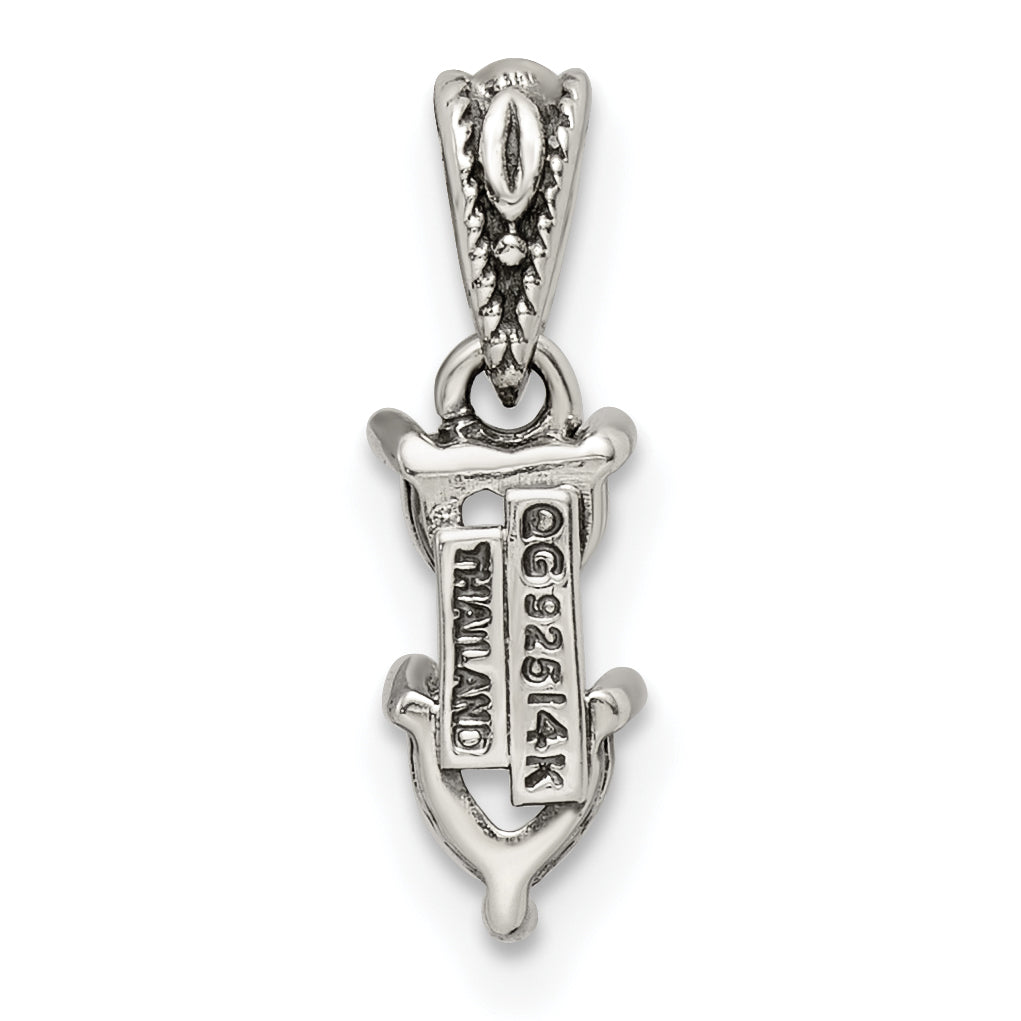 Sterling Silver Antiqued w/14k 2-stone Mother's Pendant Mounting