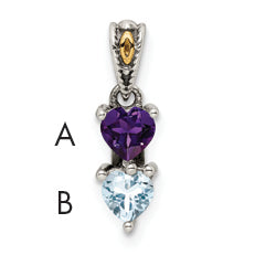 Sterling Silver Antiqued w/14k 2-stone Mother's Pendant Mounting