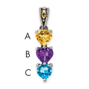 Sterling Silver Antiqued w/14k 3-stone Mother's Pendant Mounting