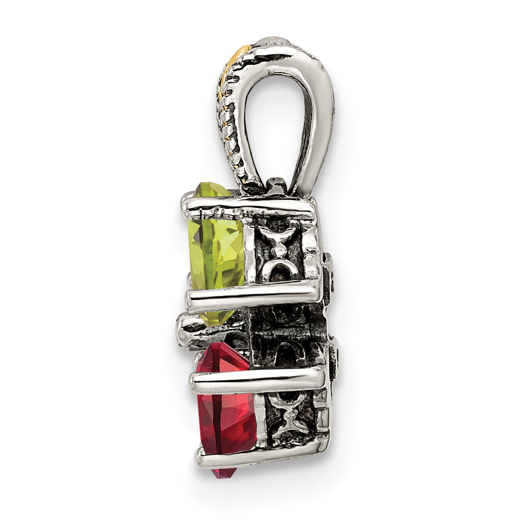 Sterling Silver Antiqued w/14k 4-stone Mother's Pendant Mounting