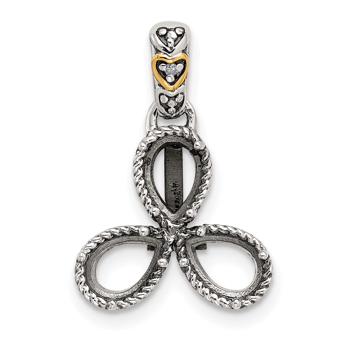 Sterling Silver Antiqued w/14k 3-stone w/Diamond Mothers Pendant Semi-Mount