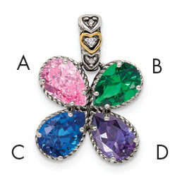 Sterling Silver Antiqued w/14k 4-stone w/Diamond Mothers Pendant Semi-Mount