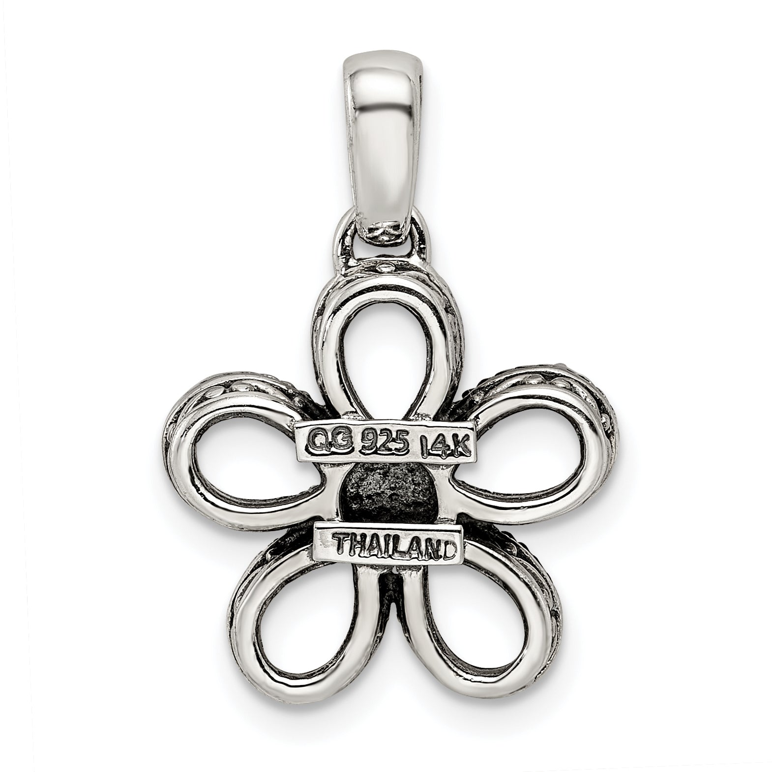 Sterling Silver Antiqued w/14k 5-stone w/Diamond Mother's Pendant