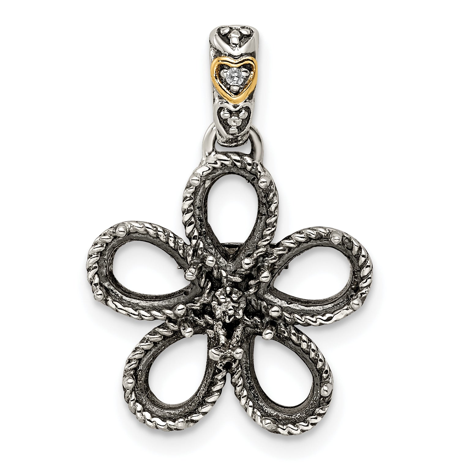 Sterling Silver Antiqued w/14k 5-stone w/Diamond Mothers Pendant Semi-Mount