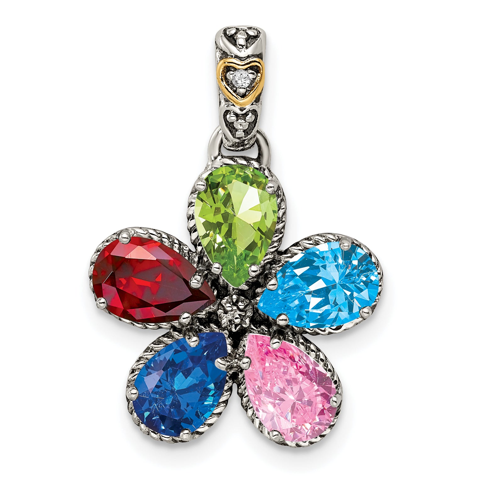 Sterling Silver Antiqued w/14k 5-stone w/Diamond Mothers Pendant Semi-Mount