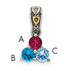 Sterling Silver Antiqued w/14k 3-stone w/Diamond Mothers Pendant Semi-Mount