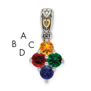 Sterling Silver Antiqued w/14k 4-stone w/Diamond Mothers Pendant Semi-Mount