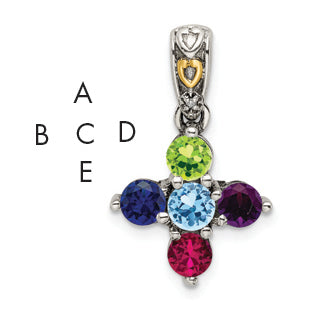 Sterling Silver Antiqued w/14k 5-stone w/Diamond Mothers Pendant Semi-Mount