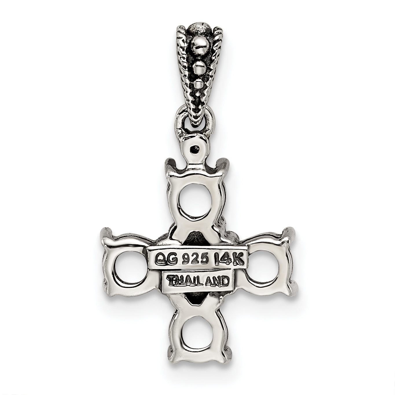 Sterling Silver Antiqued w/14k 5-stone w/Diamond Mother's Pendant