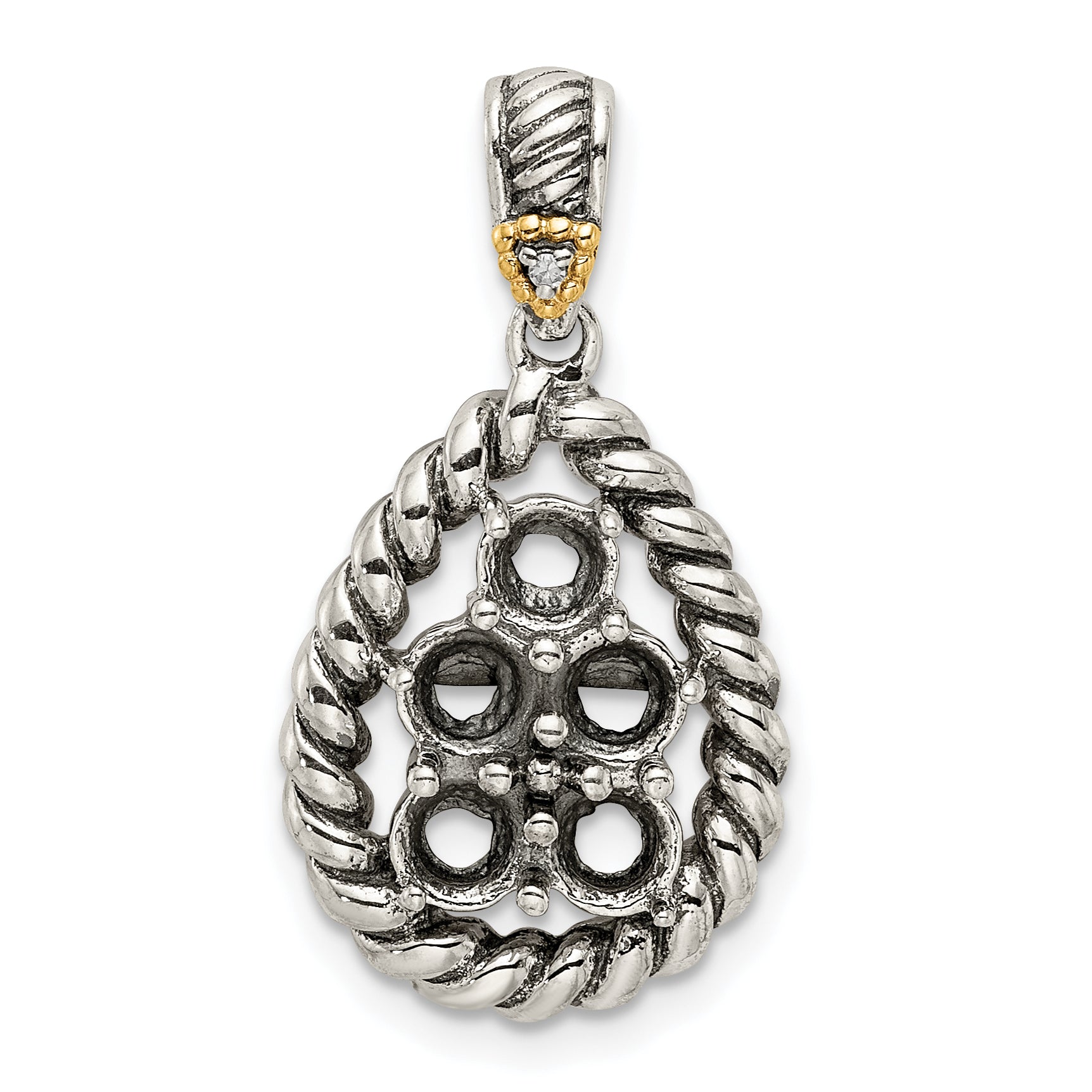Sterling Silver Antiqued w/14k 5-stone w/Diamond Mother's Pendant