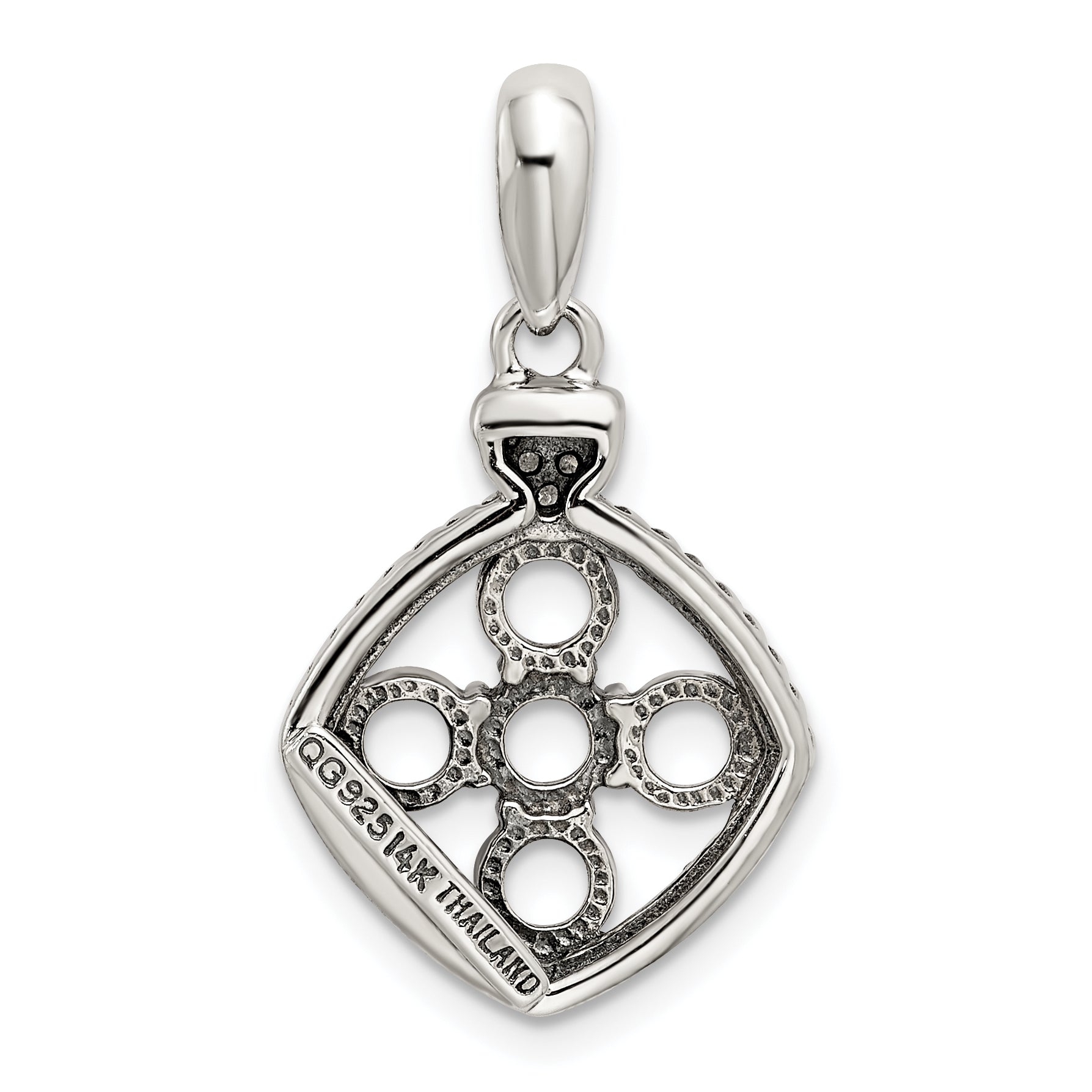 Sterling Silver Antiqued w/14k 5-stone w/Diamond Mothers Pendant Semi-Mount