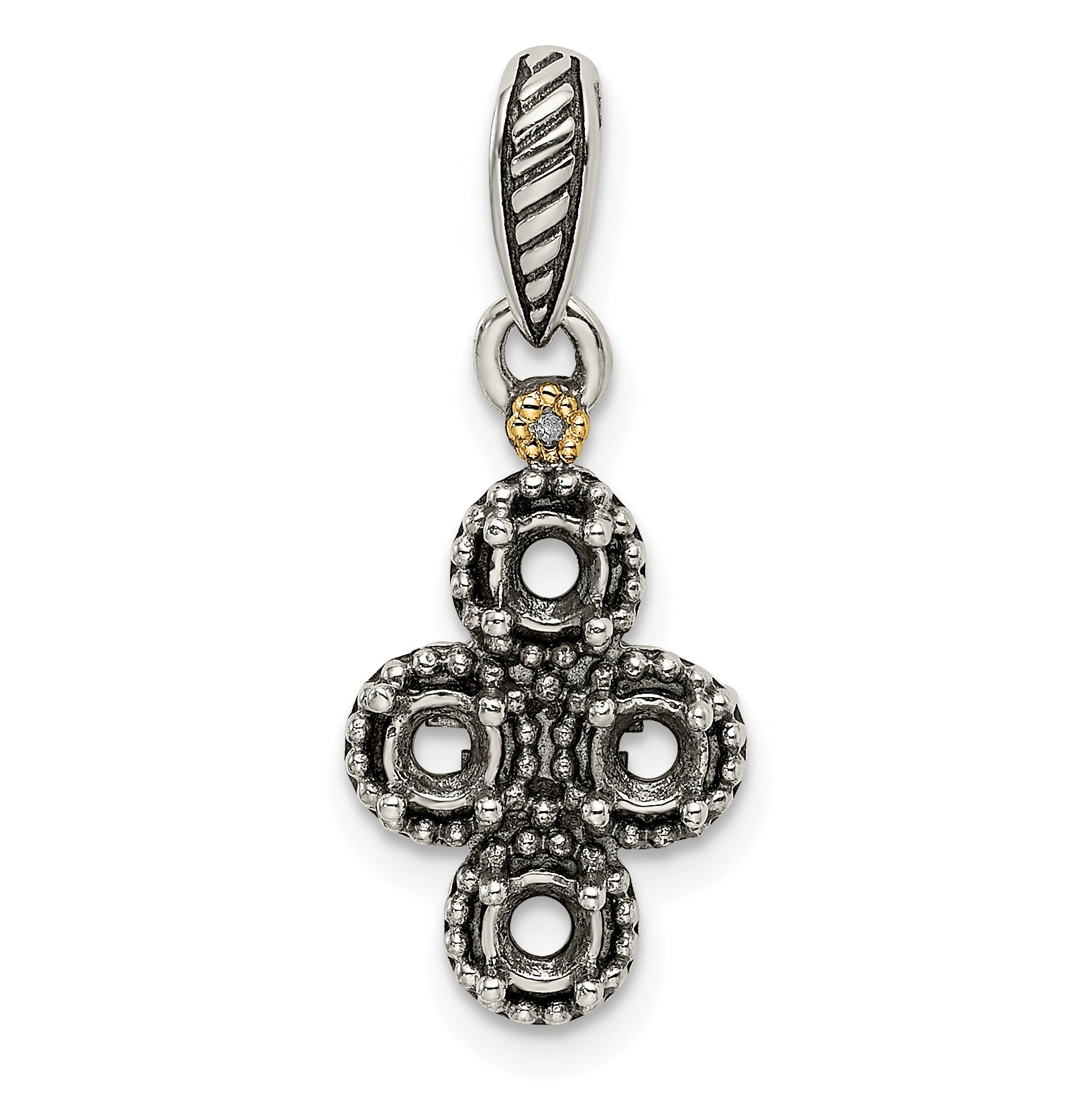 Sterling Silver Antiqued w/14k 4-stone w/Diamond Mothers Pendant Semi-Mount