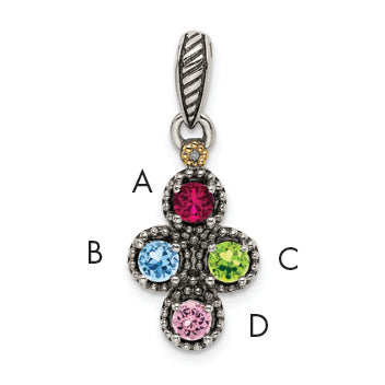 Sterling Silver Antiqued w/14k 4-stone w/Diamond Mothers Pendant Semi-Mount