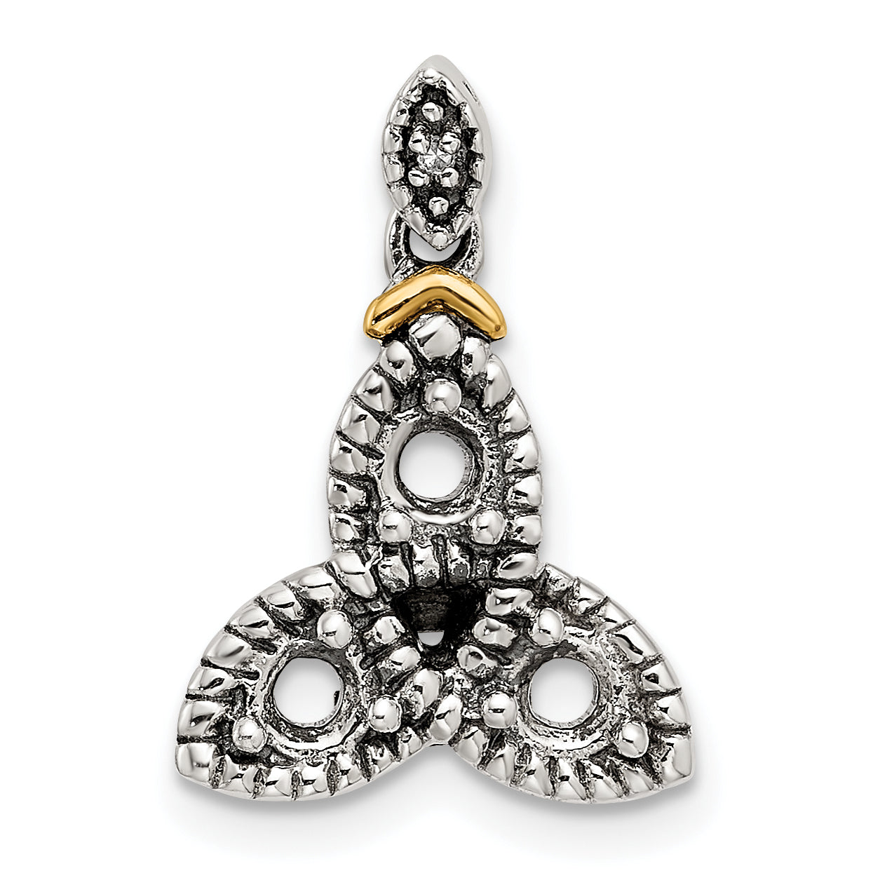 Sterling Silver Antiqued w/14k 3-stone w/Diamond Mother's Pendant