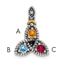 Sterling Silver Antiqued w/14k 3-stone w/Diamond Mothers Pendant Semi-Mount