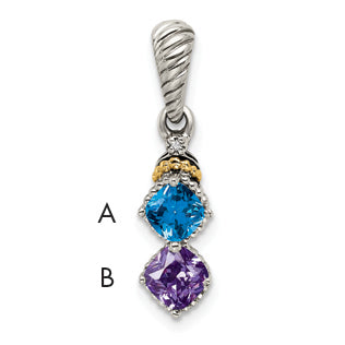 Sterling Silver Antiqued w/14k 2-stone w/Diamond Mothers Pendant Semi-Mount