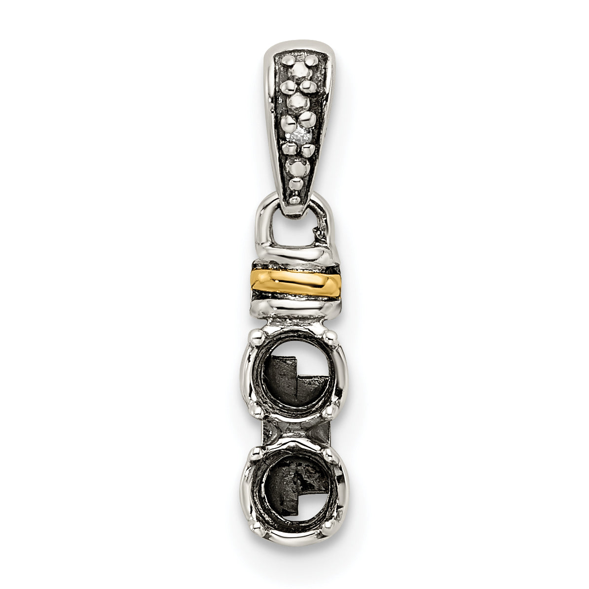 Sterling Silver Antiqued w/14k 2-stone w/Diamond Mothers Pendant Semi-Mount