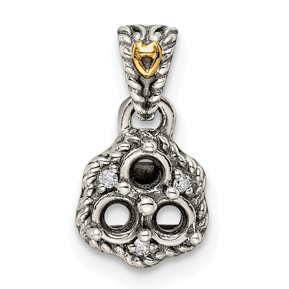 Sterling Silver Antiqued w/14k 3-stone w/Diamond Mother's Pendant