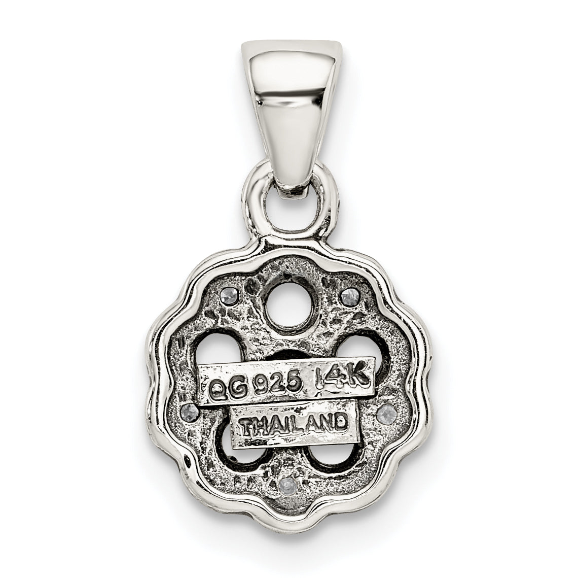 Sterling Silver Antiqued w/14k 5-stone w/Diamond Mother's Pendant
