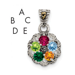 Sterling Silver Antiqued w/14k 5-stone w/Diamond Mothers Pendant Semi-Mount