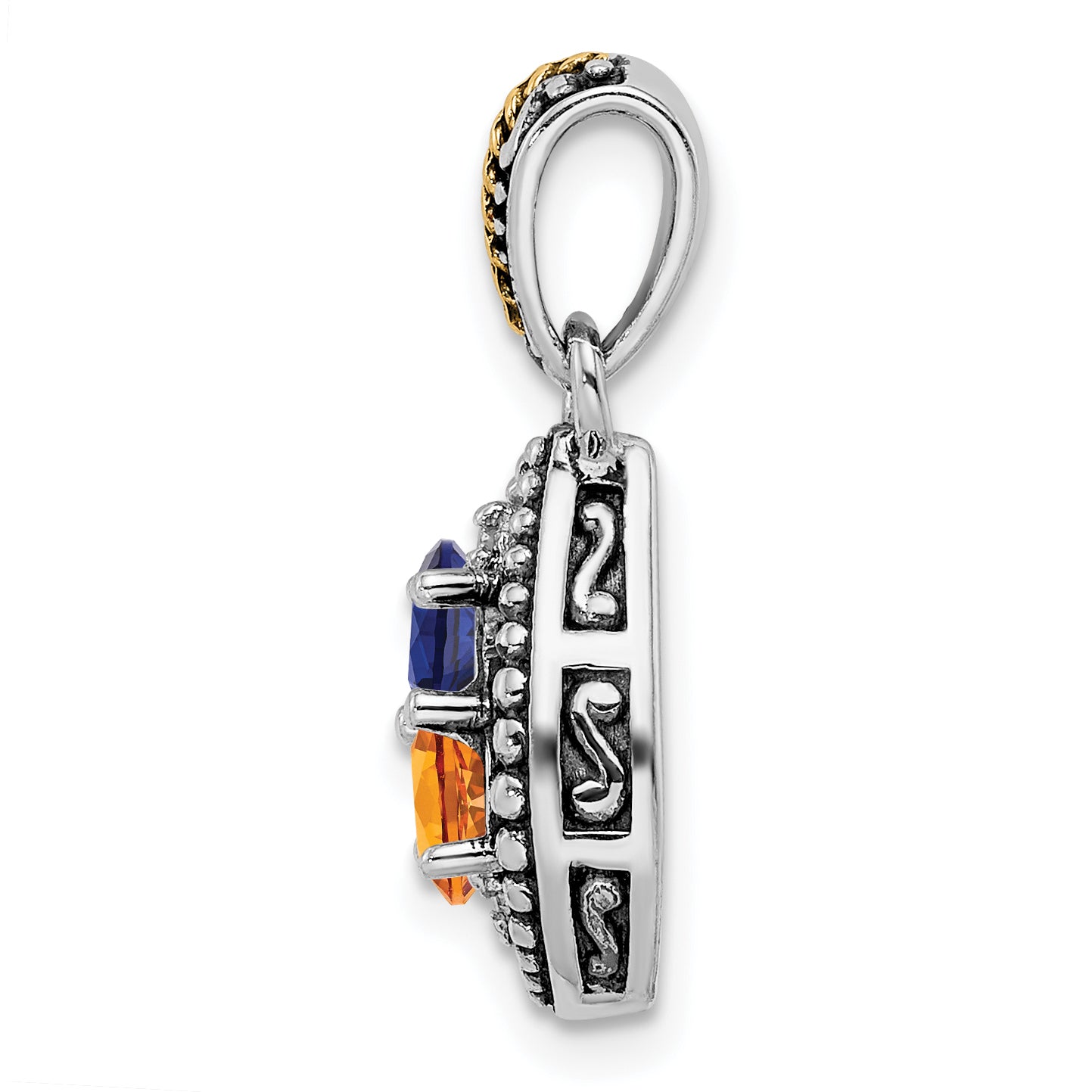 Sterling Silver Antiqued w/14k 2-stone w/Diamond Mothers Pendant Semi-Mount