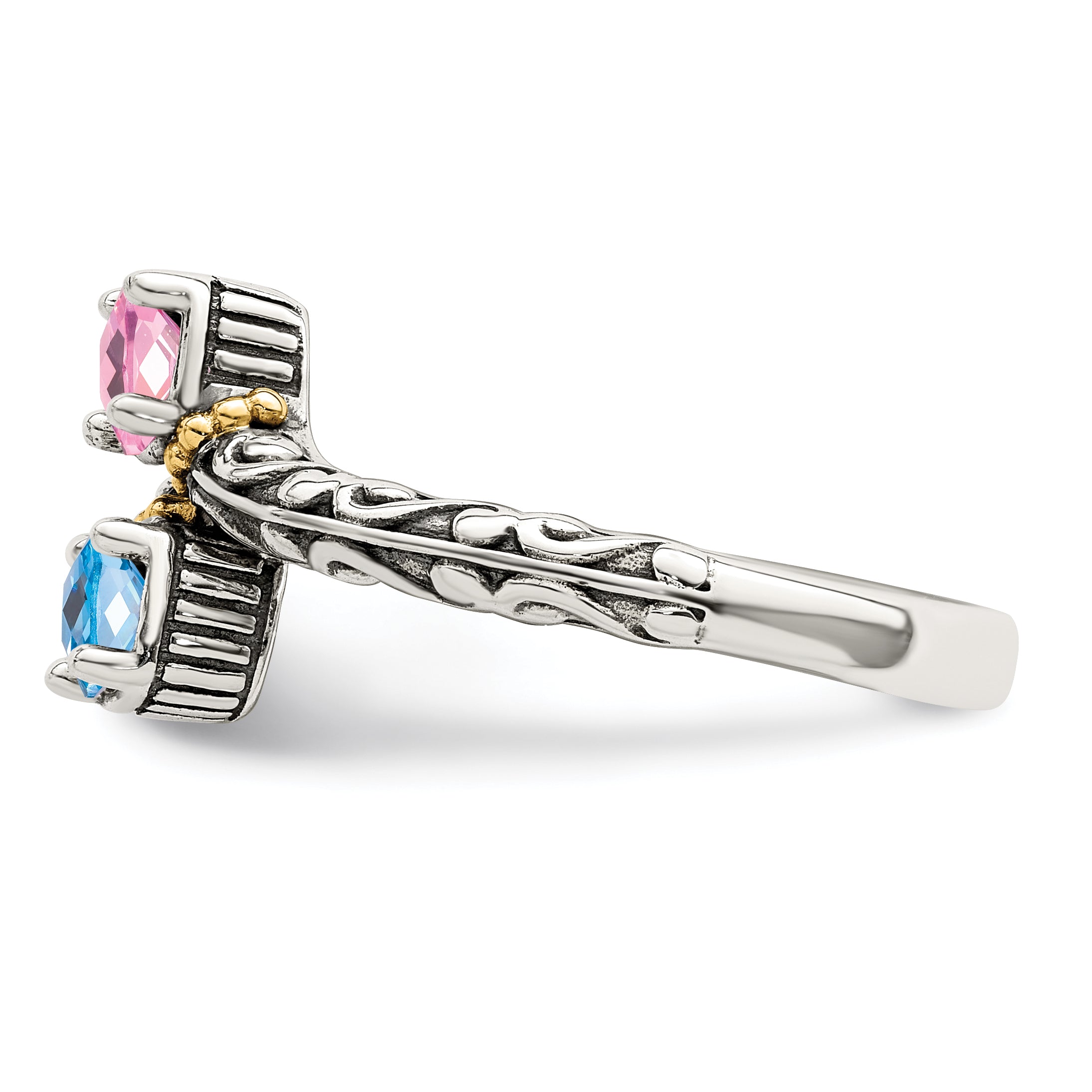 Sterling Silver Antiqued w/14k 2-stone Mother's Ring