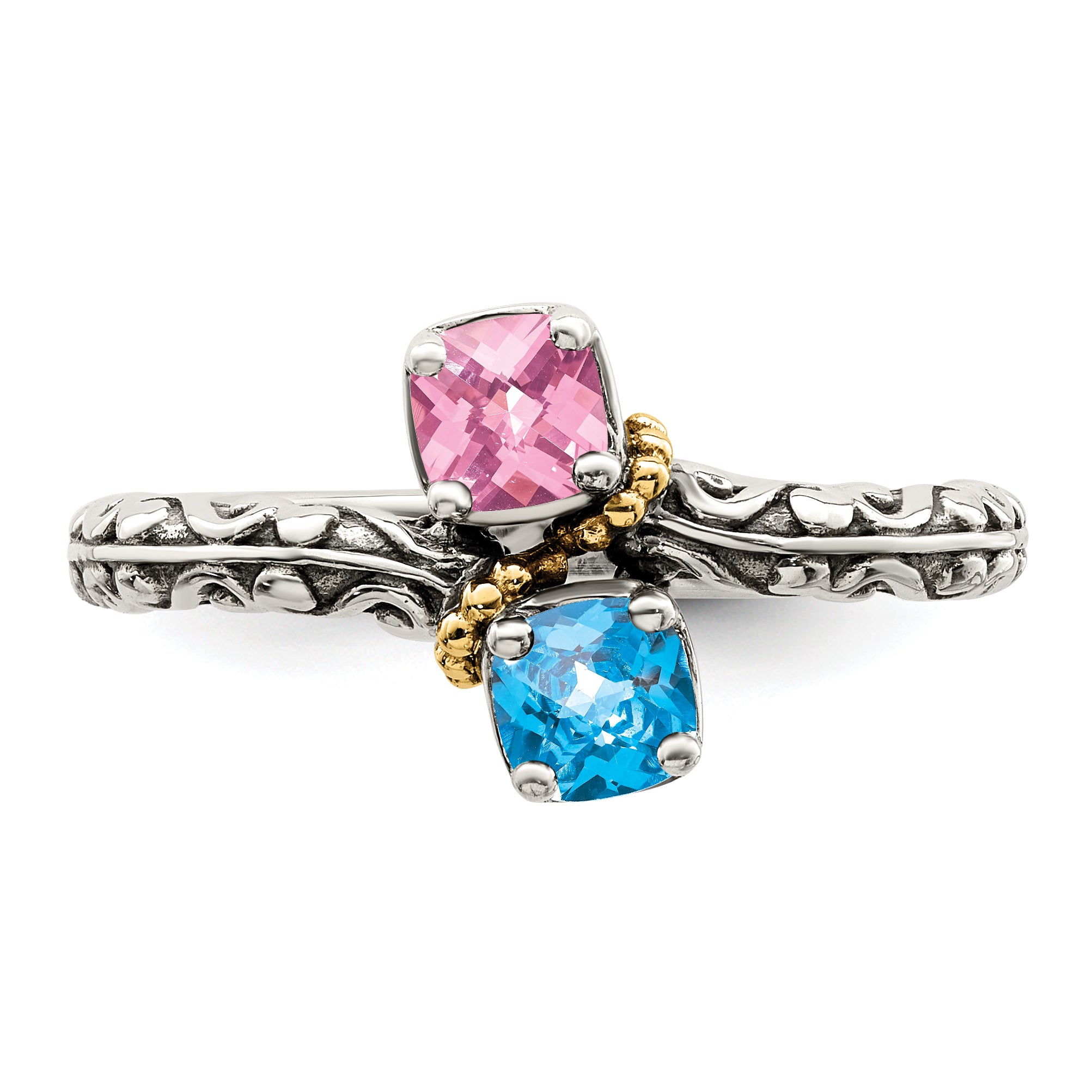 Sterling Silver Antiqued w/14k 2-stone Mother's Ring Mounting