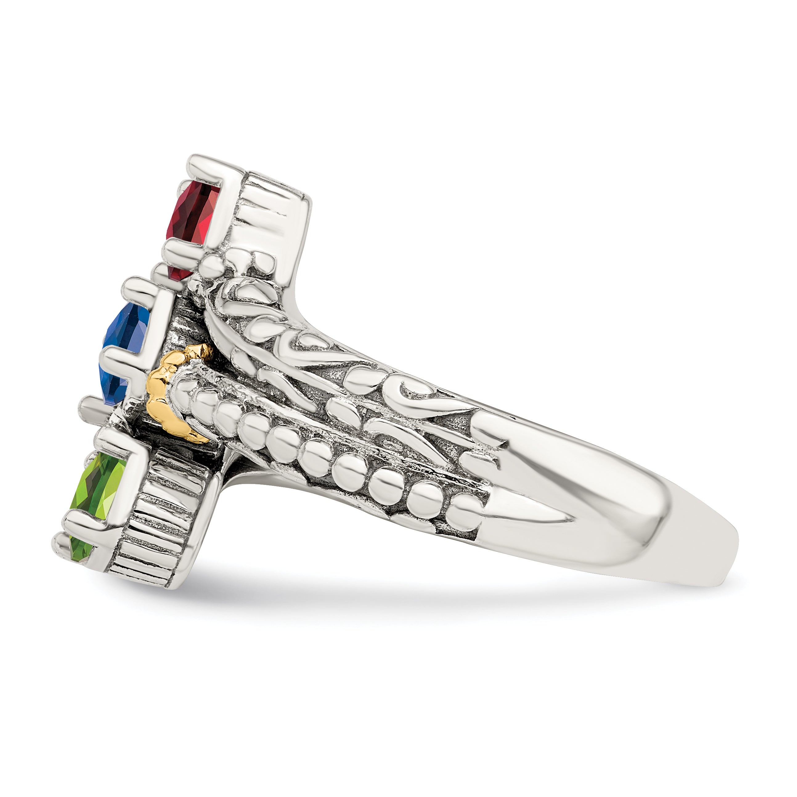 Sterling Silver Antiqued w/14k 3-stone Mother's Ring