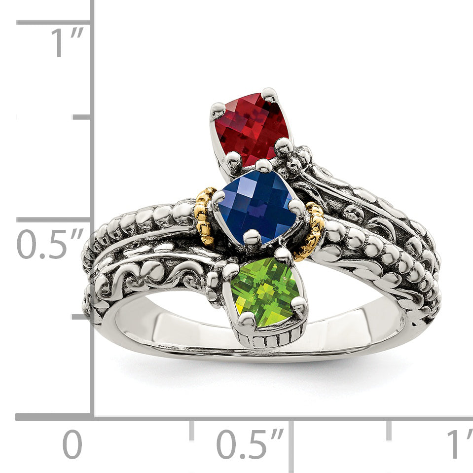 Sterling Silver Antiqued w/14k 3-stone Mother's Ring Mounting